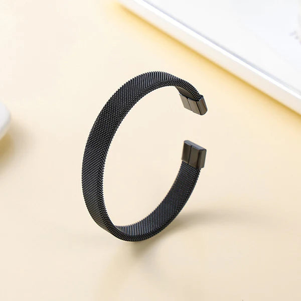 Black Silver Plated Stainless Steel Anti Tarnish Mesh Statement Cuff Bracelet For Men