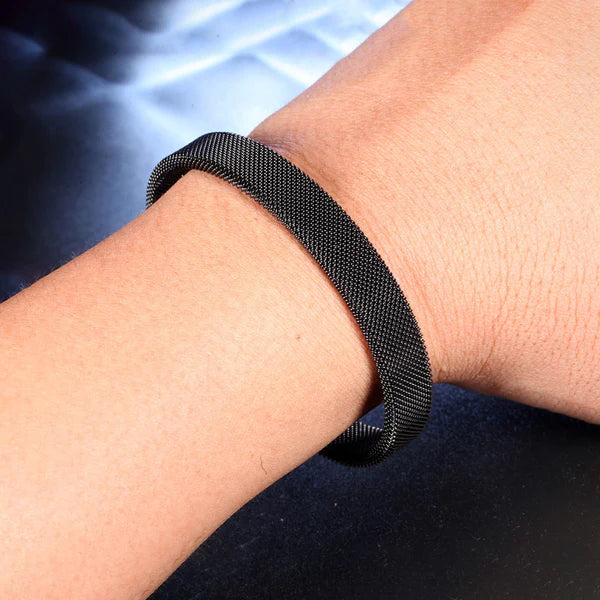 Black Silver Plated Stainless Steel Anti Tarnish Mesh Statement Cuff Bracelet For Men