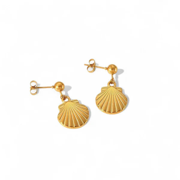 Anti Tarnish Gold Plated Stainless Steel Anti Tarnish Shell Themed Drop Earrings
