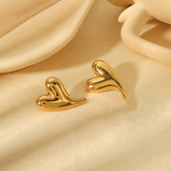 Anti Tarnish Gold Plated Stainless Steel Anti Tarnish Heart Themed Stud Earrings
