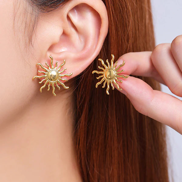 Anti Tarnish Gold Plated Stainless Steel Anti Tarnish Sun Shaped Stud Earrings