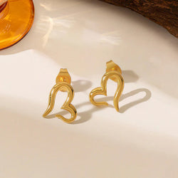 Anti Tarnish Gold Plated Stainless Steel Anti Tarnish Heart Themed Stud Earrings