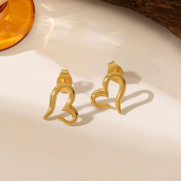 Anti Tarnish Gold Plated Stainless Steel Anti Tarnish Heart Themed Stud Earrings