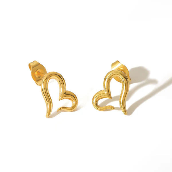 Anti Tarnish Gold Plated Stainless Steel Anti Tarnish Heart Themed Stud Earrings
