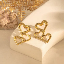 Anti Tarnish Gold Plated Stainless Steel Anti Tarnish Heart Themed Stud Earrings