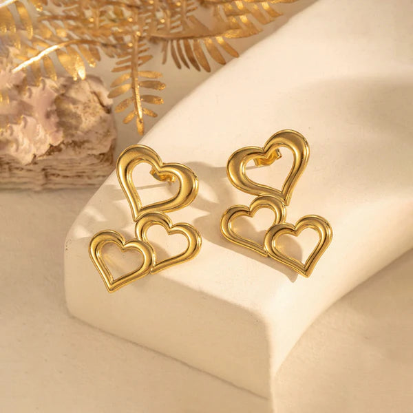 Anti Tarnish Gold Plated Stainless Steel Anti Tarnish Heart Themed Stud Earrings