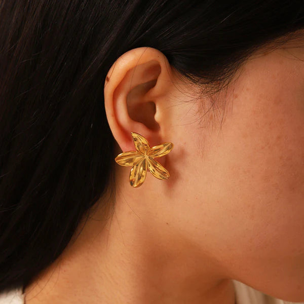 Anti Tarnish Gold Plated Stainless Steel Anti Tarnish Floral Themed Stud Earrings