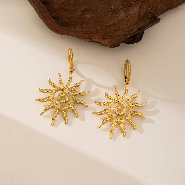 Anti Tarnish Gold Plated Stainless Steel Anti Tarnish Sun Shaped Stud Earrings