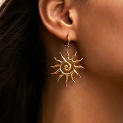 Anti Tarnish Gold Plated Stainless Steel Anti Tarnish Sun Shaped Stud Earrings