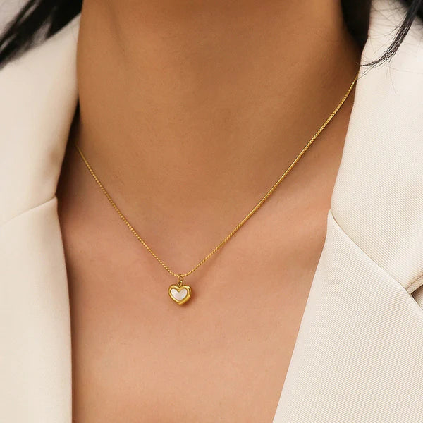 Anti Tarnish White and Golden Heart Theme Pendant Chain