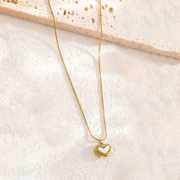 Anti Tarnish White and Golden Heart Theme Pendant Chain