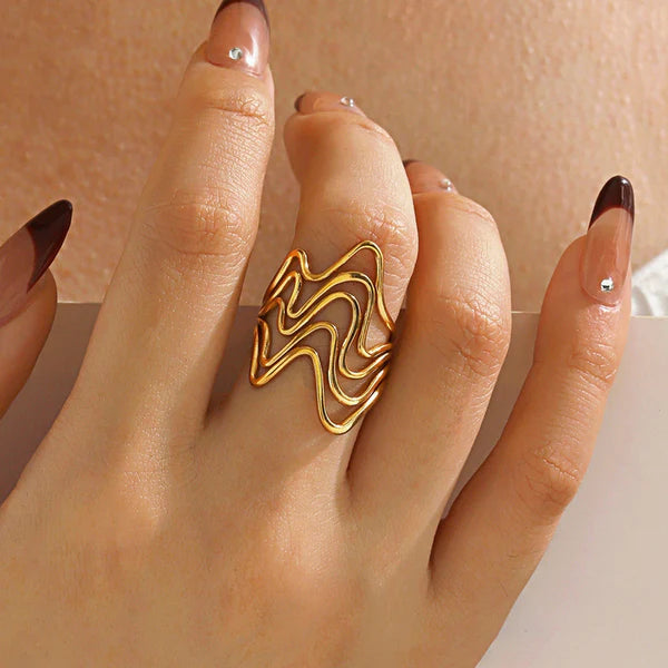 Anti Tarnish Steel Wave Style Contemporary Ring